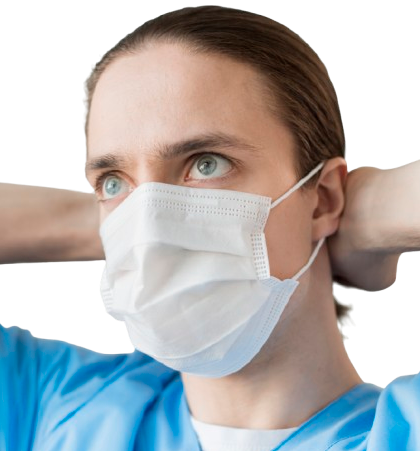 Imagen de un tapabocas desechable, diseñado para garantizar higiene y seguridad en hospitales, laboratorios y áreas de atención médica. Fabricado con materiales ligeros y filtrantes, ofrece una barrera eficaz contra partículas y contaminantes, asegurando protección para el personal de salud y pacientes.